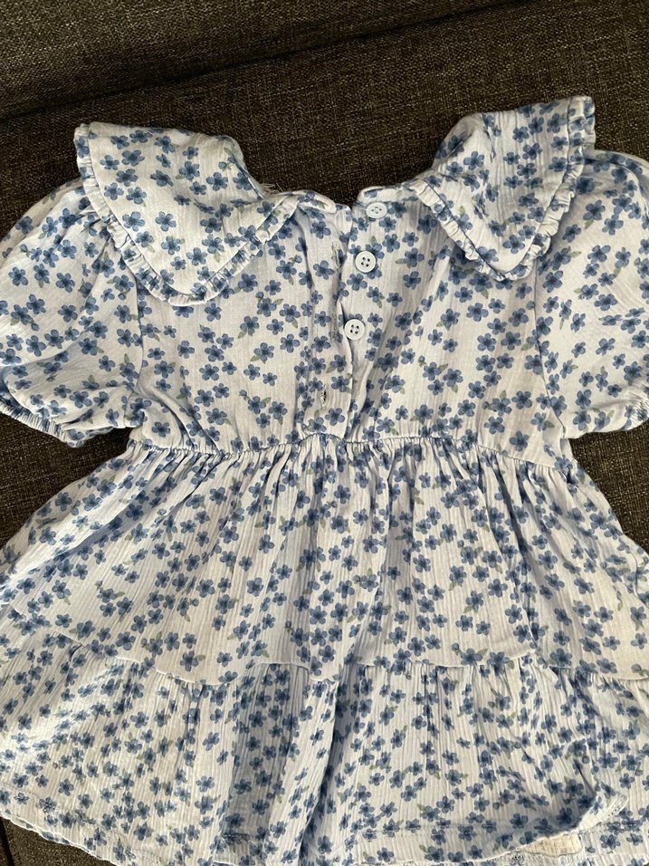 Kız Çocuk Nakışlı Keten Fırfırlı Elbise - Görsel 3