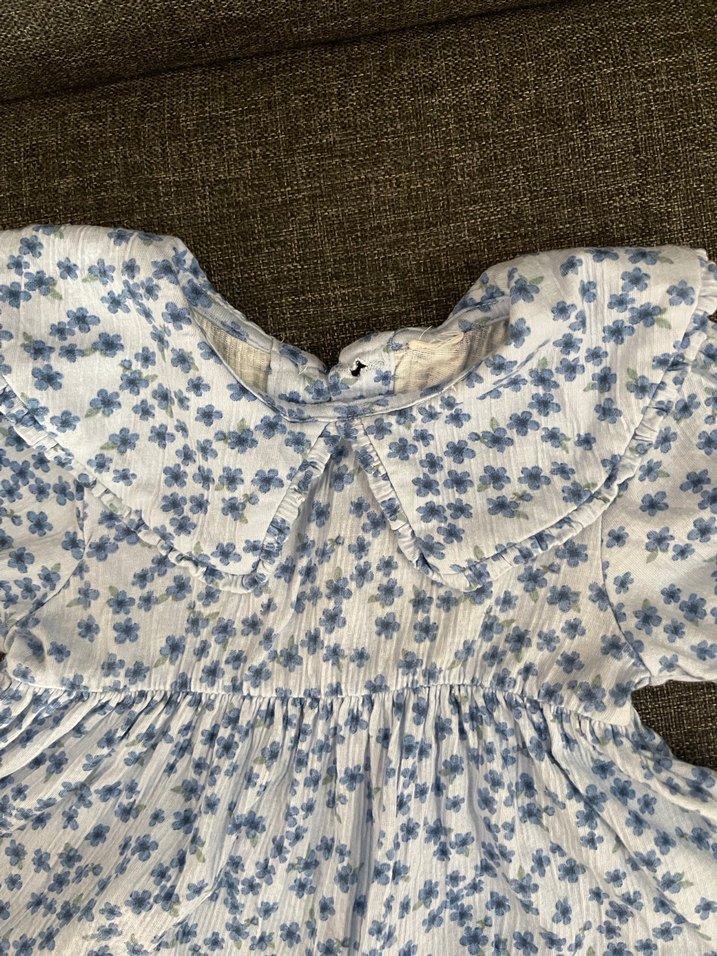 Kız Çocuk Nakışlı Keten Fırfırlı Elbise - Görsel 4