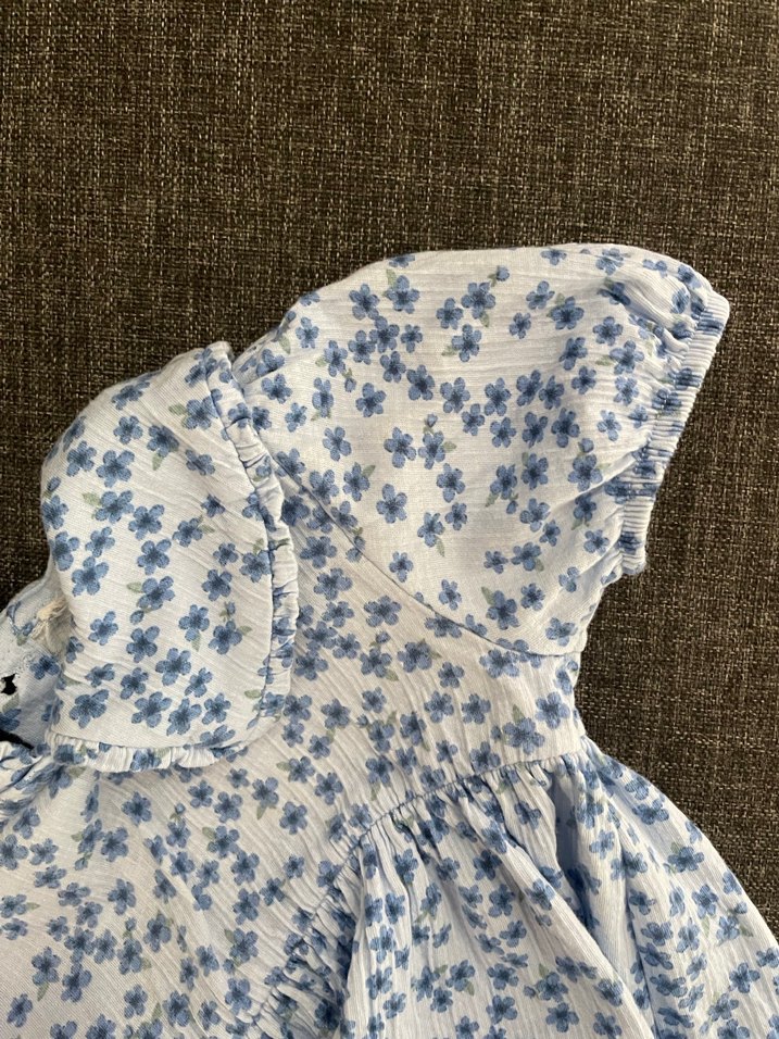 Kız Çocuk Nakışlı Keten Fırfırlı Elbise - Görsel 2