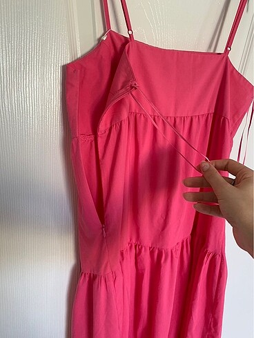Primark Fuşya sırt dekolteli pileli uzun elbise