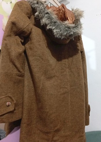 Düğmeli Kahverengi Yün Uzun Maternity Kaban - Görsel 2