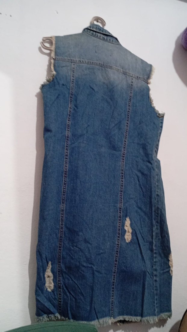 Düğmeli Uzun Kollu Mavi Kadın Denim Yelek - Görsel 2