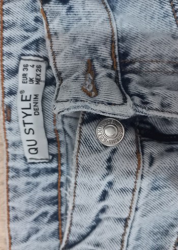 36 Beden Peluş Detaylı Geniş Kesim Mini Jean