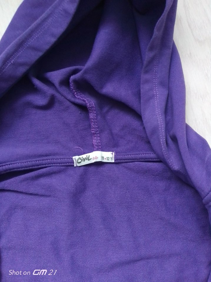 Kız Çocuk Mor Kapüşonlu Fermuarlı Sweatshirt - Görsel 3