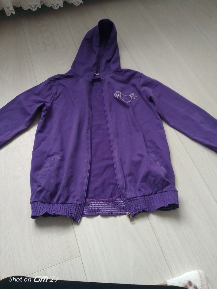 Kız Çocuk Mor Kapüşonlu Fermuarlı Sweatshirt - Görsel 2