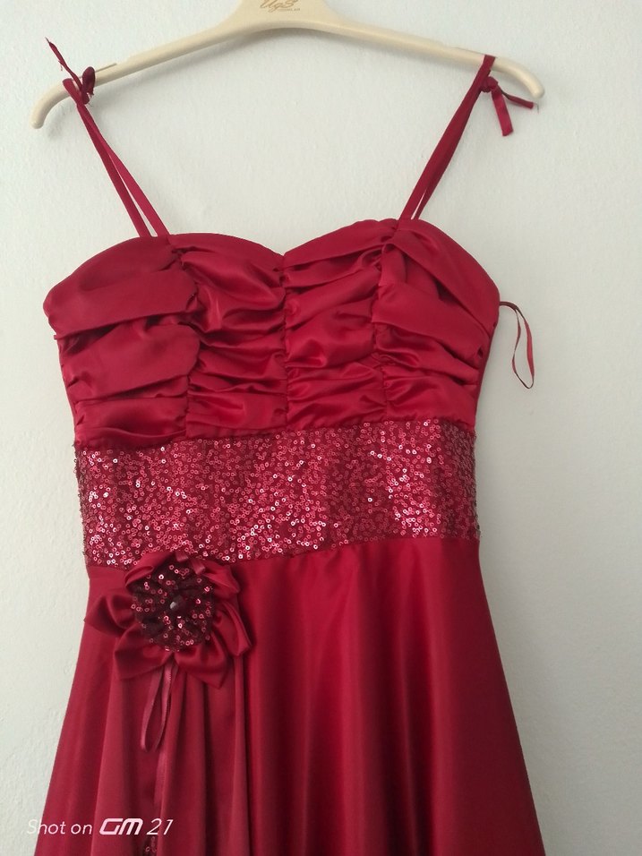 Kırmızı Straplez Drapeli Kadın Abiye Elbise - Görsel 3