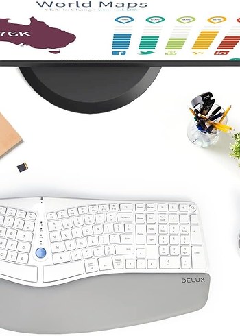 Delux Ergonomik Beyaz Klavye ve Gri Bilek Desteği - Görsel 2