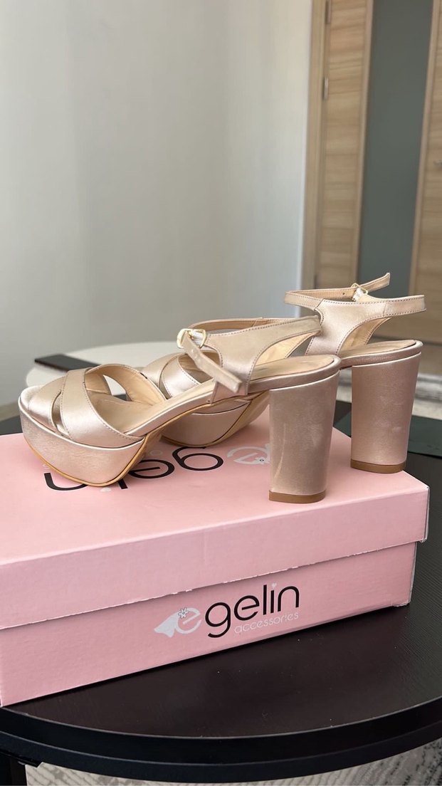 Bej Kadın Platform Topuklu Abiye Ayakkabı - Görsel 2