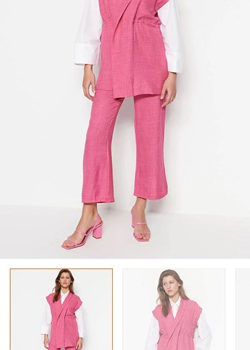 Pembe Keten Kadın Kısa Kumaş Pantolon