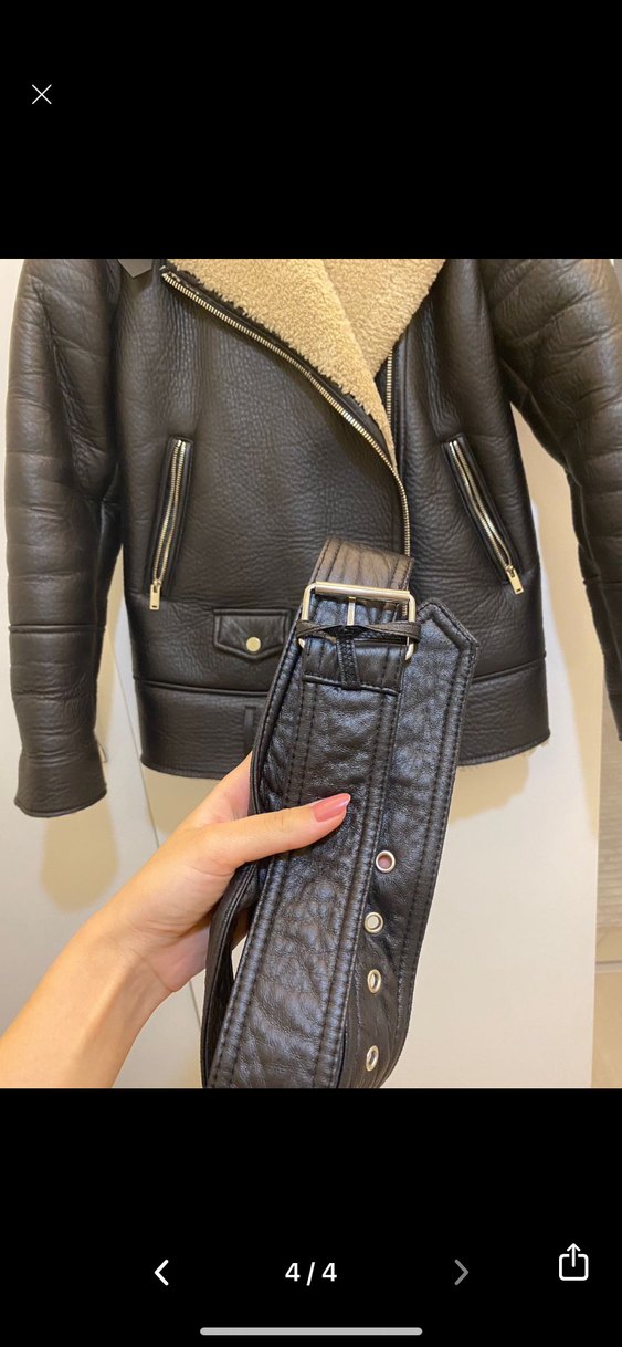 Kahverengi Kürklü Deri Biker Ceket - Görsel 4