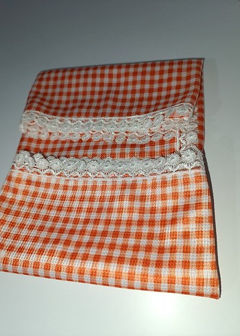 Turuncu Kareli Dantel Kenarlı Ranır Örtü - Görsel 3