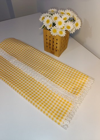 Sarı Ekose Masa Örtüsü Dantel Kenarlı. - Görsel 2