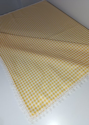Sarı Ekose Masa Örtüsü Dantel Kenarlı. - Görsel 3