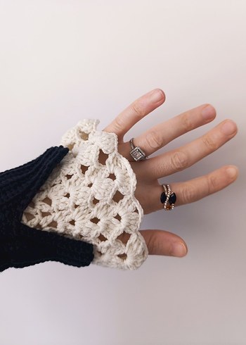 Dantel Detaylı Bohem Örgü Kadın Eldiveni - Görsel 2