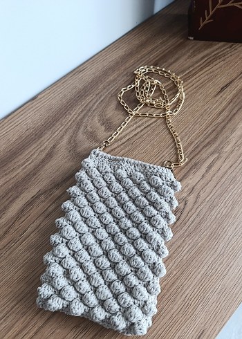 Zincir Detaylı Gri Örgü Kadın Çapraz Çanta - Görsel 3