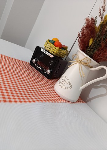 Beyaz Turuncu Kareli Masa Örtüsü - Görsel 3