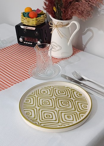 Beyaz Turuncu Kareli Masa Örtüsü - Görsel 4