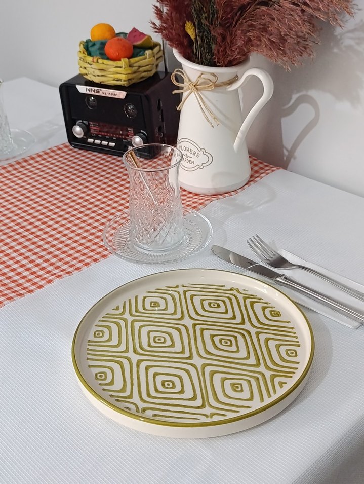 Beyaz Turuncu Kareli Masa Örtüsü - Görsel 4