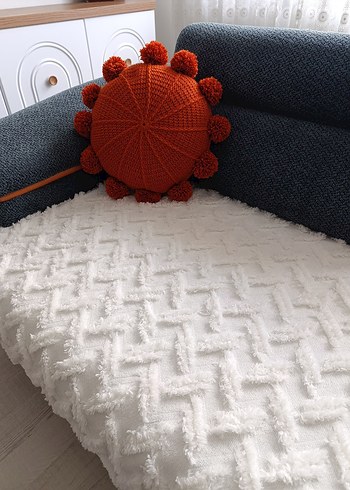 Turuncu Bohem Ponponlu Yuvarlak Minder - Görsel 3