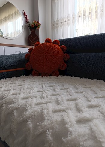 Turuncu Bohem Ponponlu Yuvarlak Minder - Görsel 5