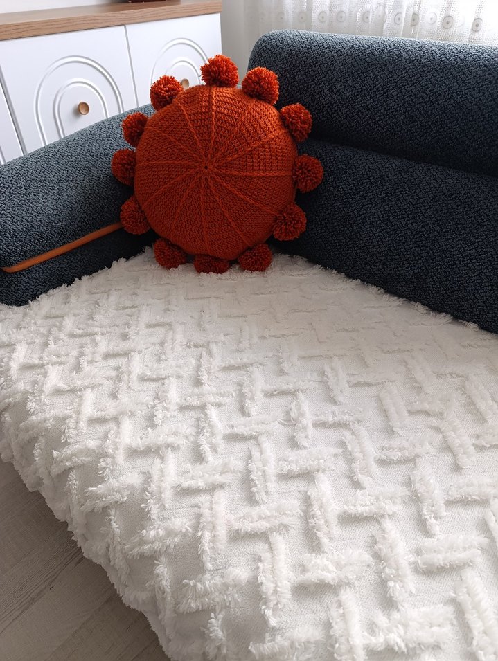 Turuncu Bohem Ponponlu Yuvarlak Minder - Görsel 3