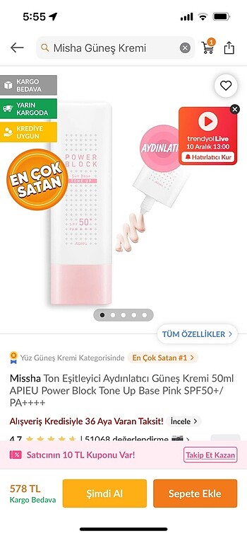 Missha güneş kremi yon eşitleyici