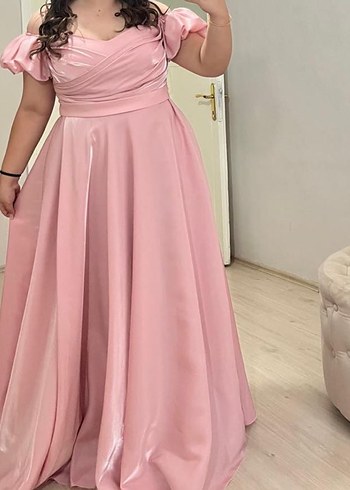 Pembe Drapeli Uzun Abiye Elbise