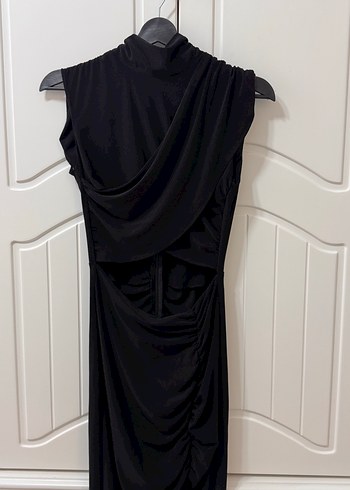 Siyah Drapeli Uzun Kadın Elbise - Görsel 3