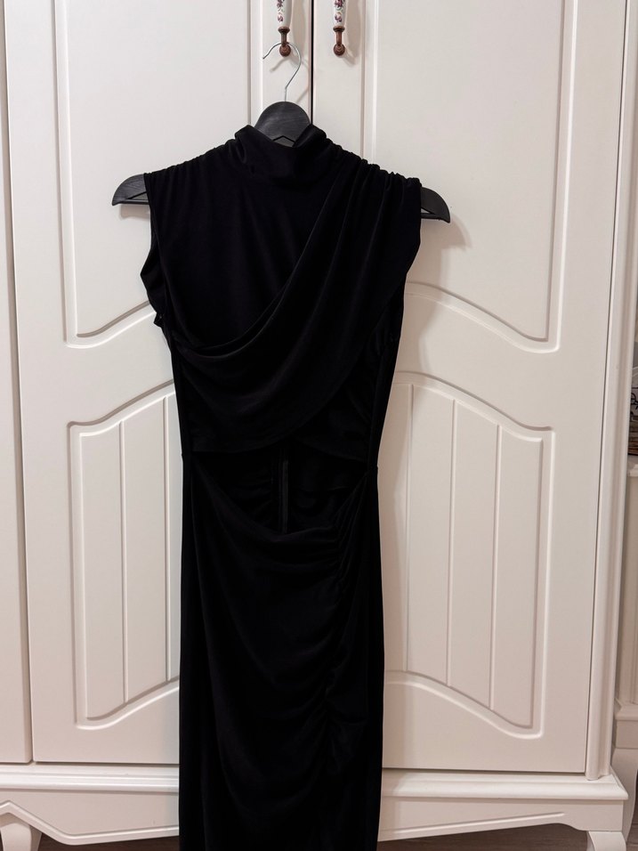 Siyah Drapeli Uzun Kadın Elbise - Görsel 2