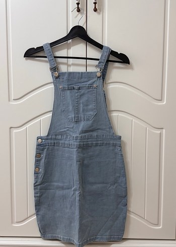 Kadın Gri Denim Midi Salopet - Görsel 2