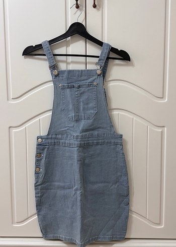 Kadın Gri Denim Midi Salopet - Görsel 3