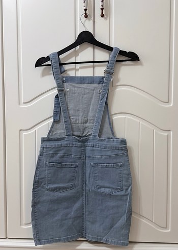 Kadın Gri Denim Midi Salopet - Görsel 4