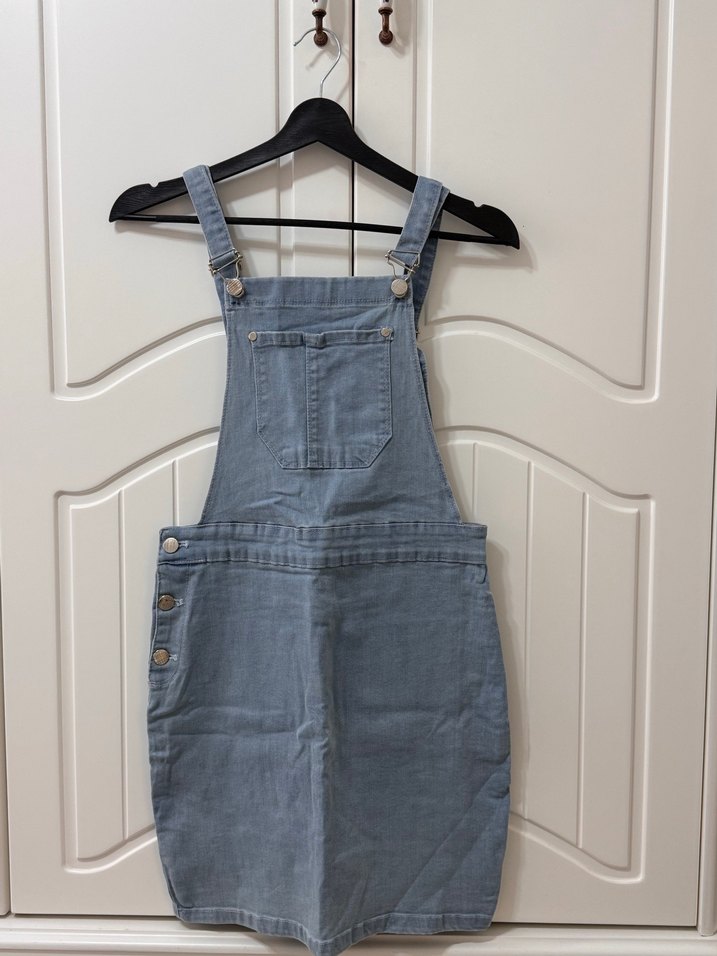 Kadın Gri Denim Midi Salopet - Görsel 2