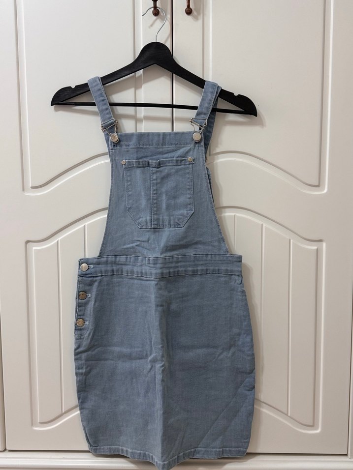 Kadın Gri Denim Midi Salopet - Görsel 3