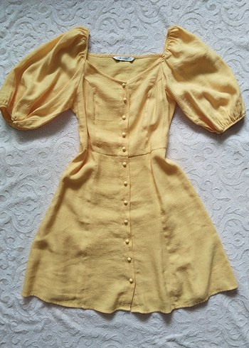 Sarı Mini Keten Karışımlı Elbise LCW casual S beden