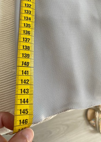 38 Beden gri Renk Gri Uzun Kollu Klasik Keten Elbise