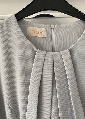 38 Beden Gri Uzun Kollu Klasik Keten Elbise