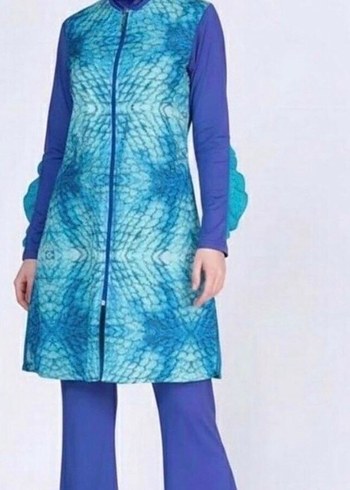 Uzun Kollu Drapeli Mavi Balık Model Mayo - Görsel 2