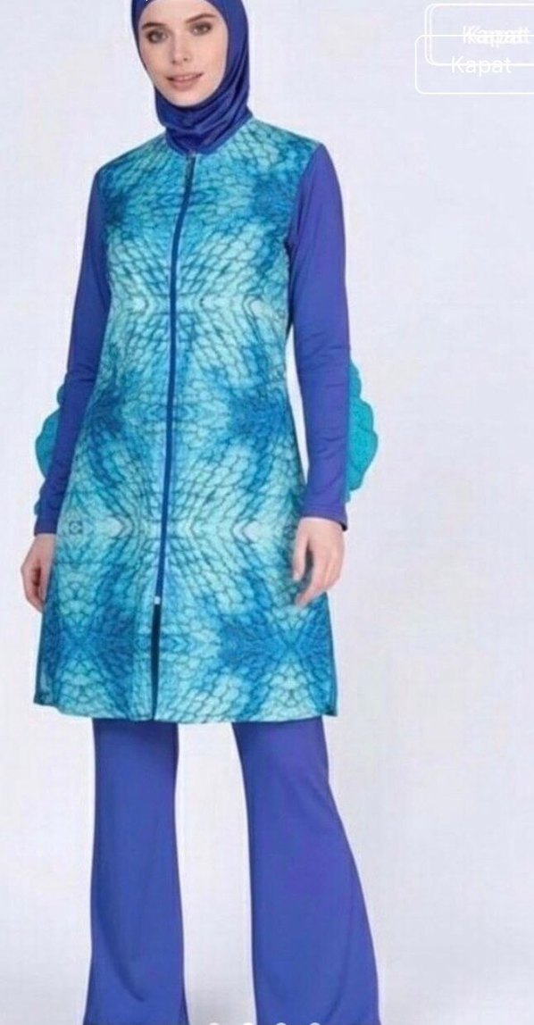 Uzun Kollu Drapeli Mavi Balık Model  Mayo - Görsel 2