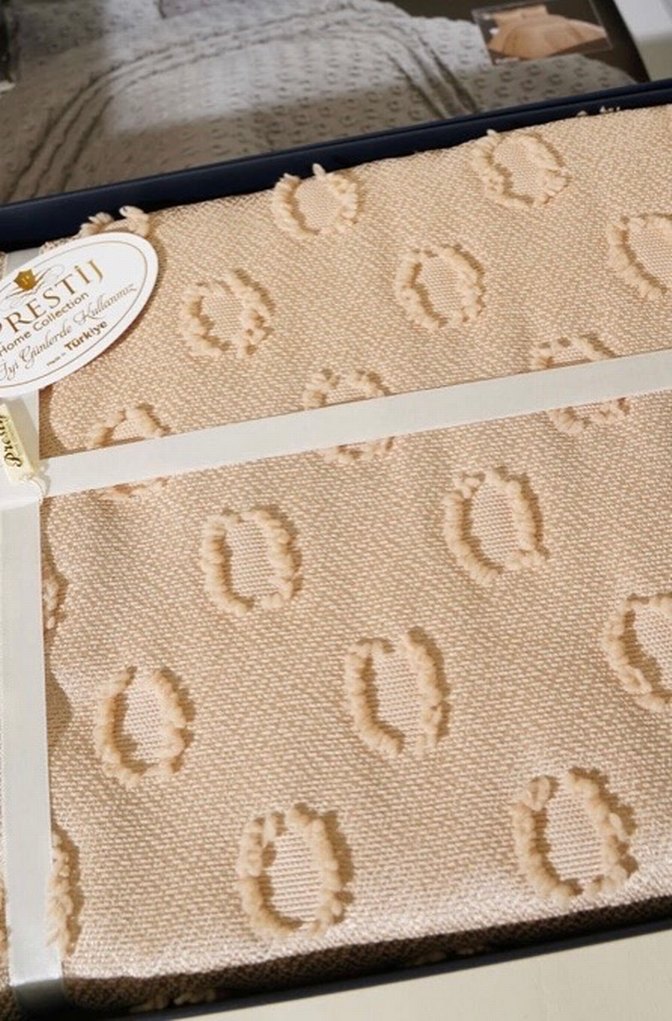 6 parça çift kişilik pike takımı sütlü kahve - Görsel 3