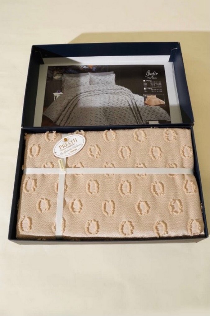 6 parça çift kişilik pike takımı sütlü kahve - Görsel 2