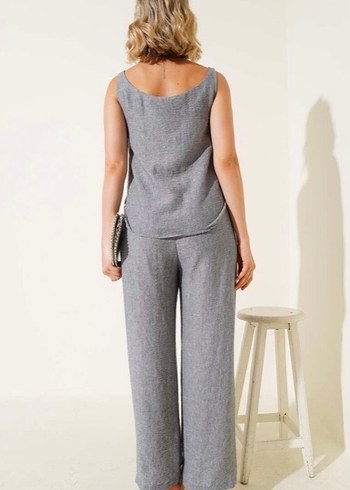 Omzu Çiçek Detaylı İkili Takım Gri - Görsel 3