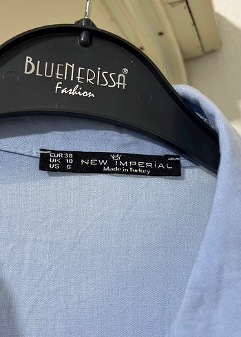 Düğmeli Mavi Kadın Gömlek - Görsel 4