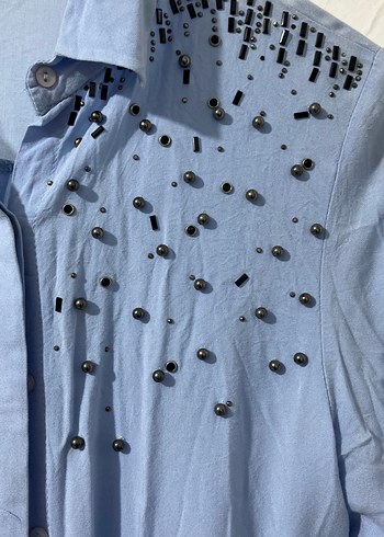 Düğmeli Mavi Kadın Gömlek - Görsel 2