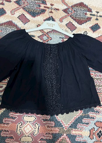 Dantel Detaylı Siyah Bohem Kadın Bluz - Görsel 2