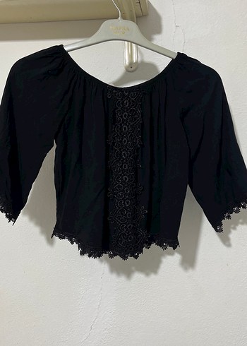 Dantel Detaylı Siyah Bohem Kadın Bluz - Görsel 3