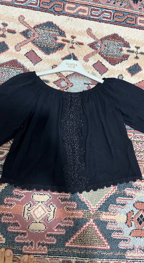 Dantel Detaylı Siyah Bohem Kadın Bluz - Görsel 2