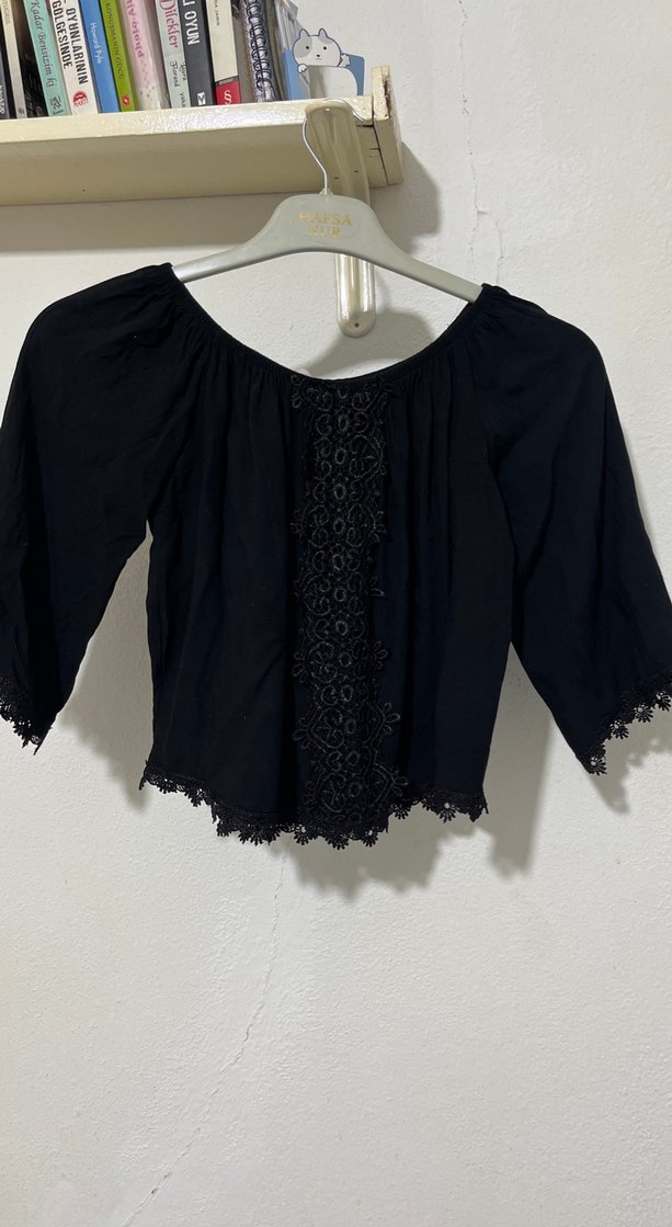 Dantel Detaylı Siyah Bohem Kadın Bluz - Görsel 3