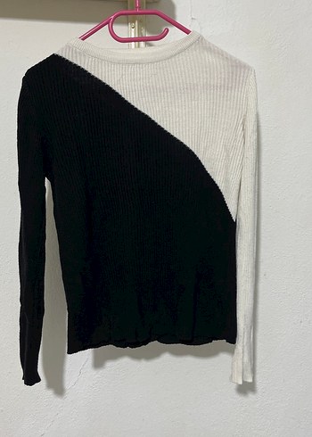 Kadın Siyah Beyaz İnce Triko Kazak - Görsel 2