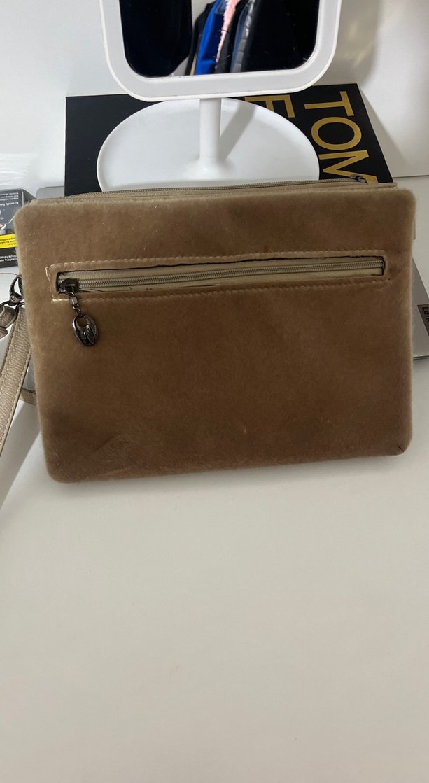 Bej Süet Fermuarlı Kadın Çanta - Görsel 3